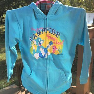 Cabela's Girls Hoodie Tom & Jerry Warner Bros Aqua Blue Campfire Sing Along $35